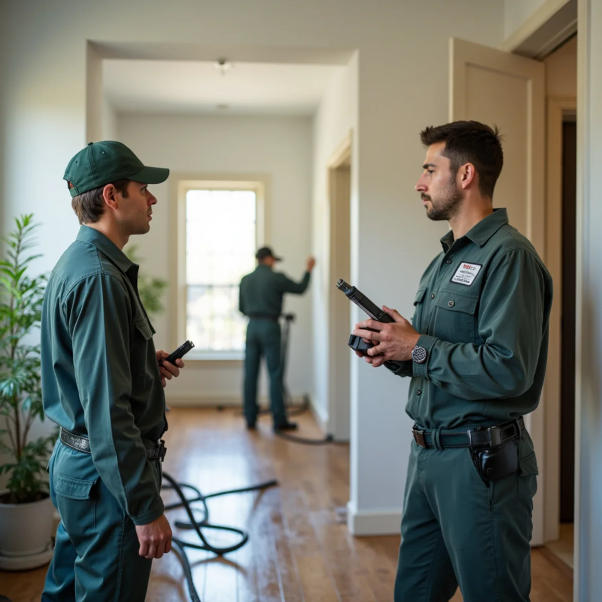 Commercial water damage restoration crew working in a Lake Forest office space
