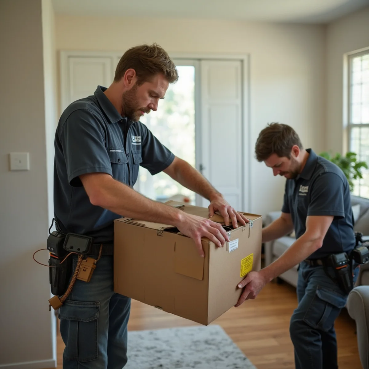 Technicians carefully packing and inventorying belongings during a contents restoration pack-out