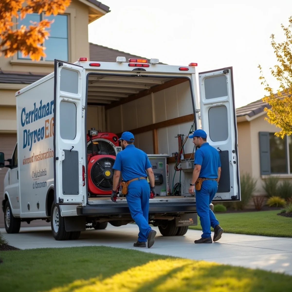Water damage restoration technician at a new-construction home in the Great Park Neighborhoods