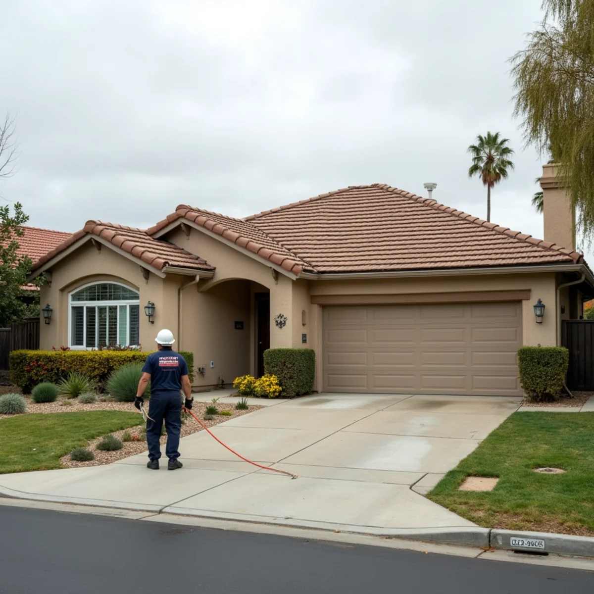 Technician using leak detection equipment in a Vintage neighborhood Lake Forest home