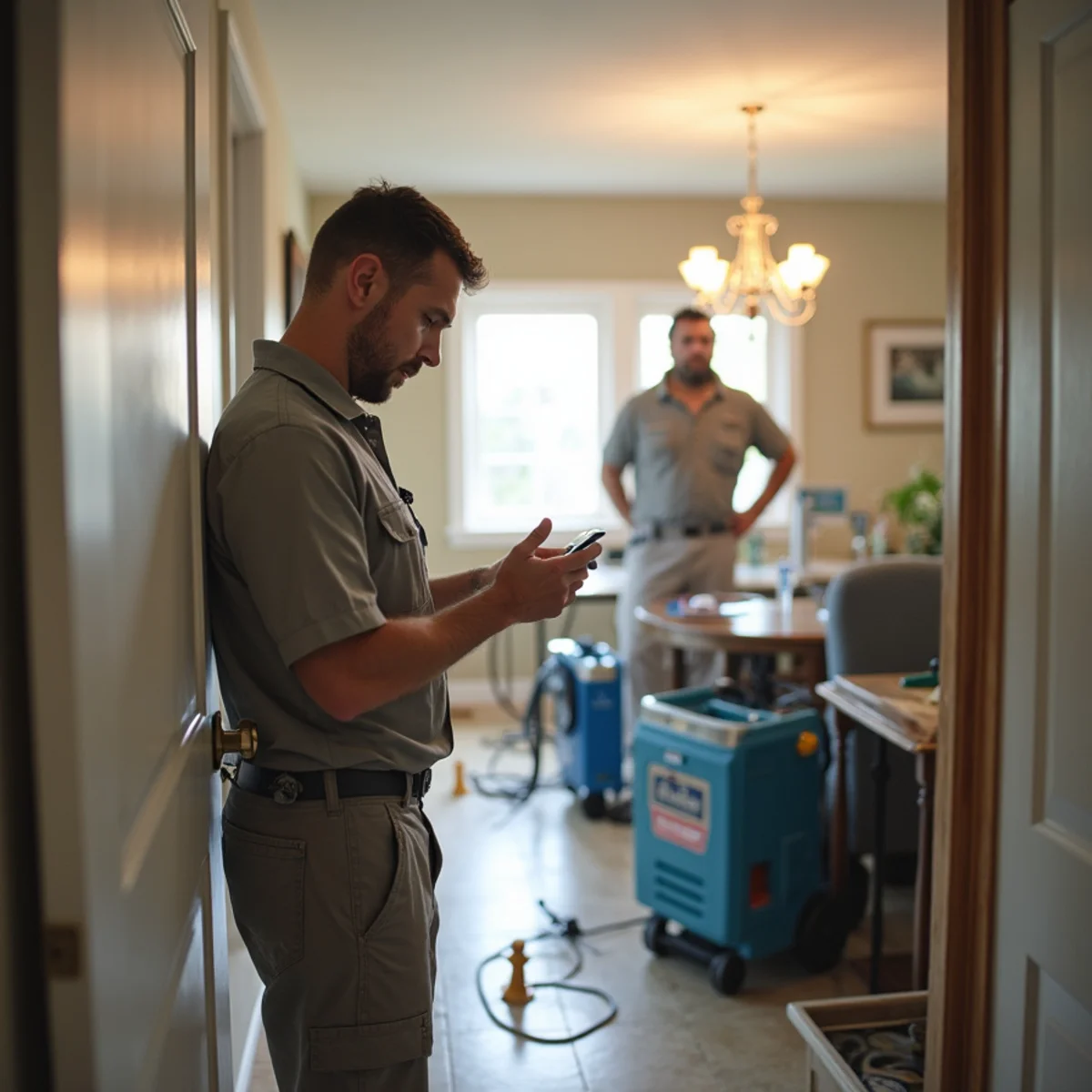 Technician performing air sample mold testing in a Lake Forest home