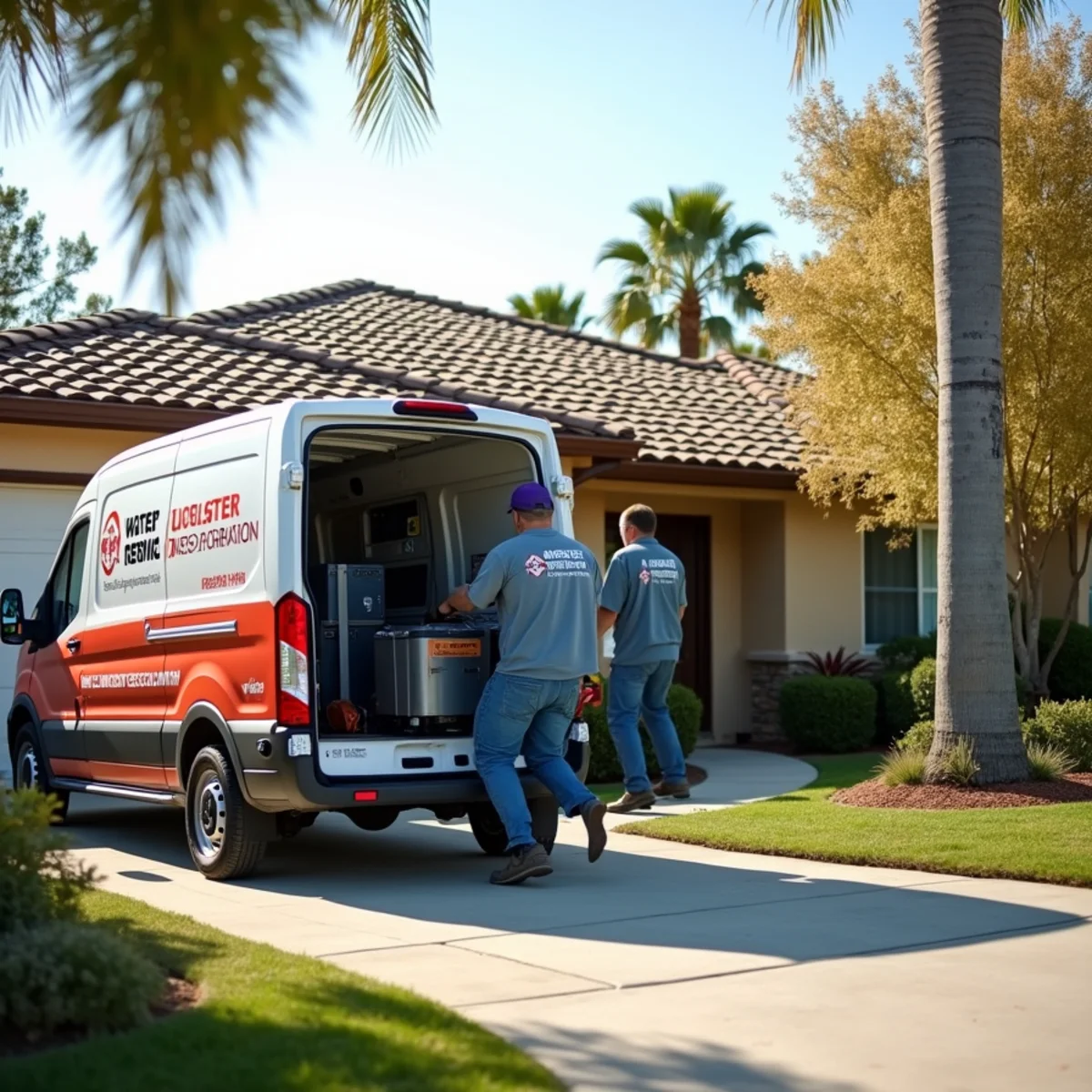 Water damage restoration technician at a tract home near the Beach Boulevard corridor in Buena Park, CA