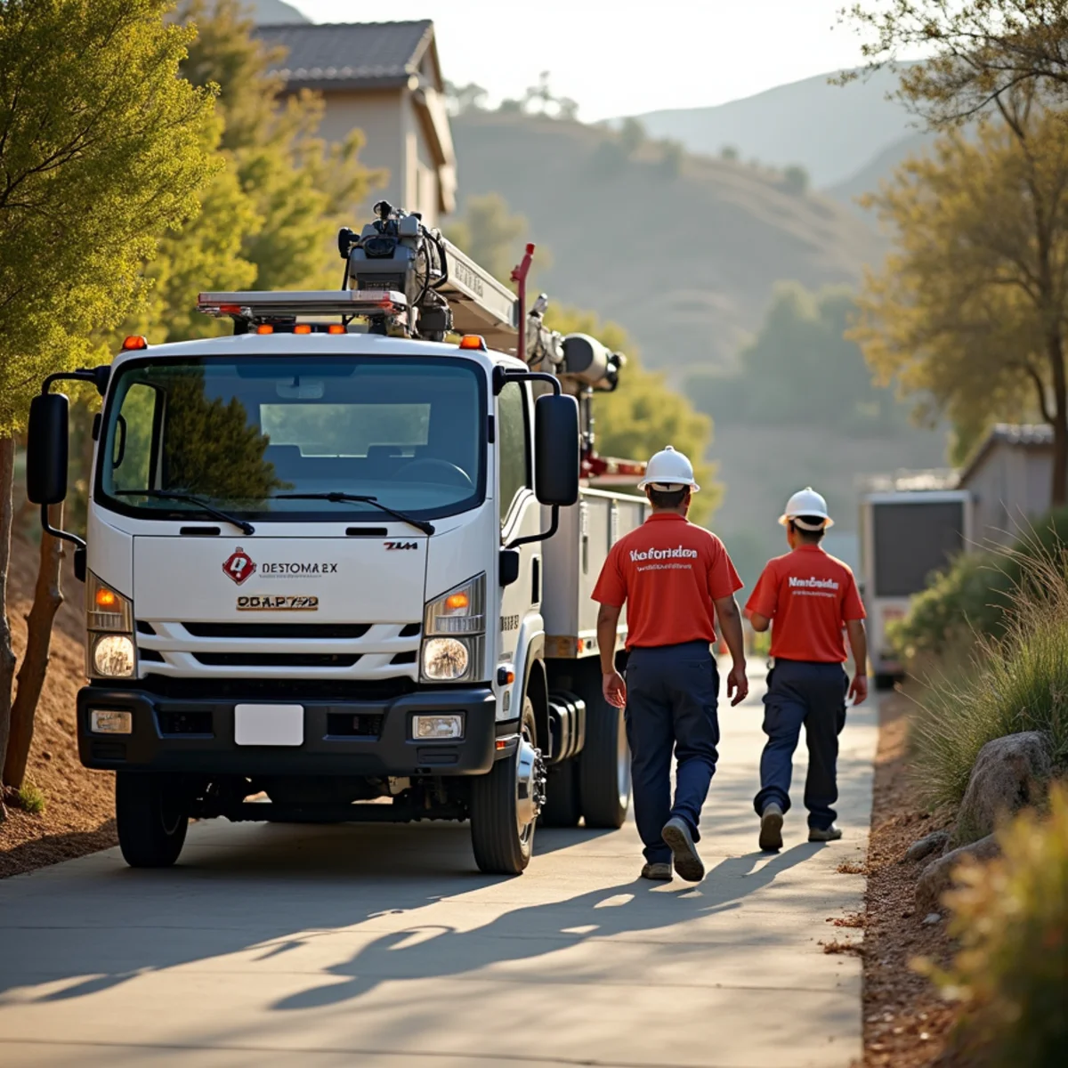 Restoration crew inspecting hillside storm damage at a Diamond Bar, CA home