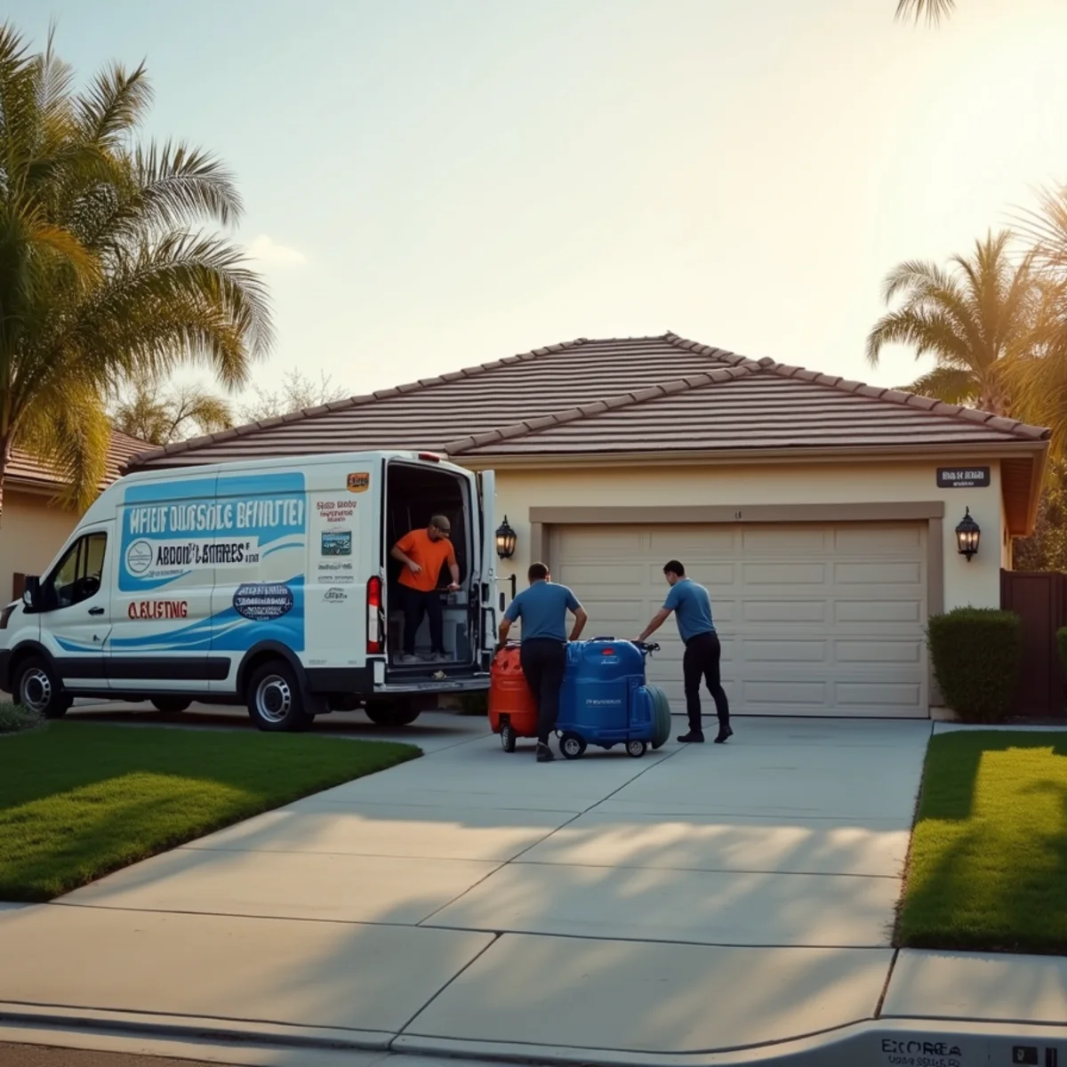 Water damage restoration technician working in an Irvine, CA home