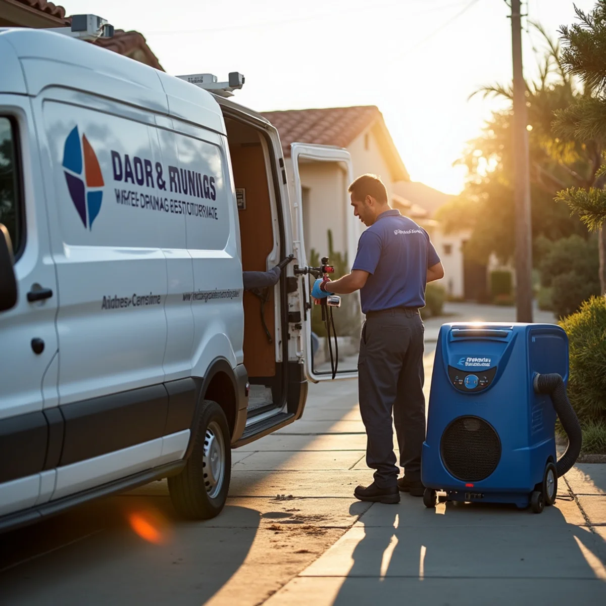 Water extraction crew responding to a condo leak near Belmont Shore in Long Beach, CA
