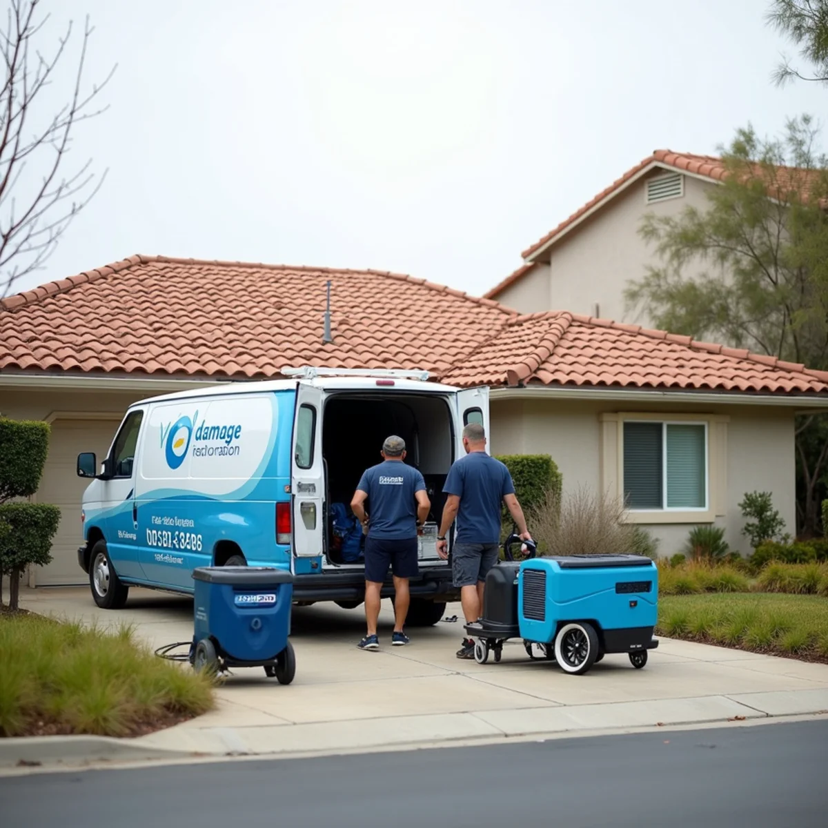 Water damage restoration technician at an older home in Los Alamitos, CA