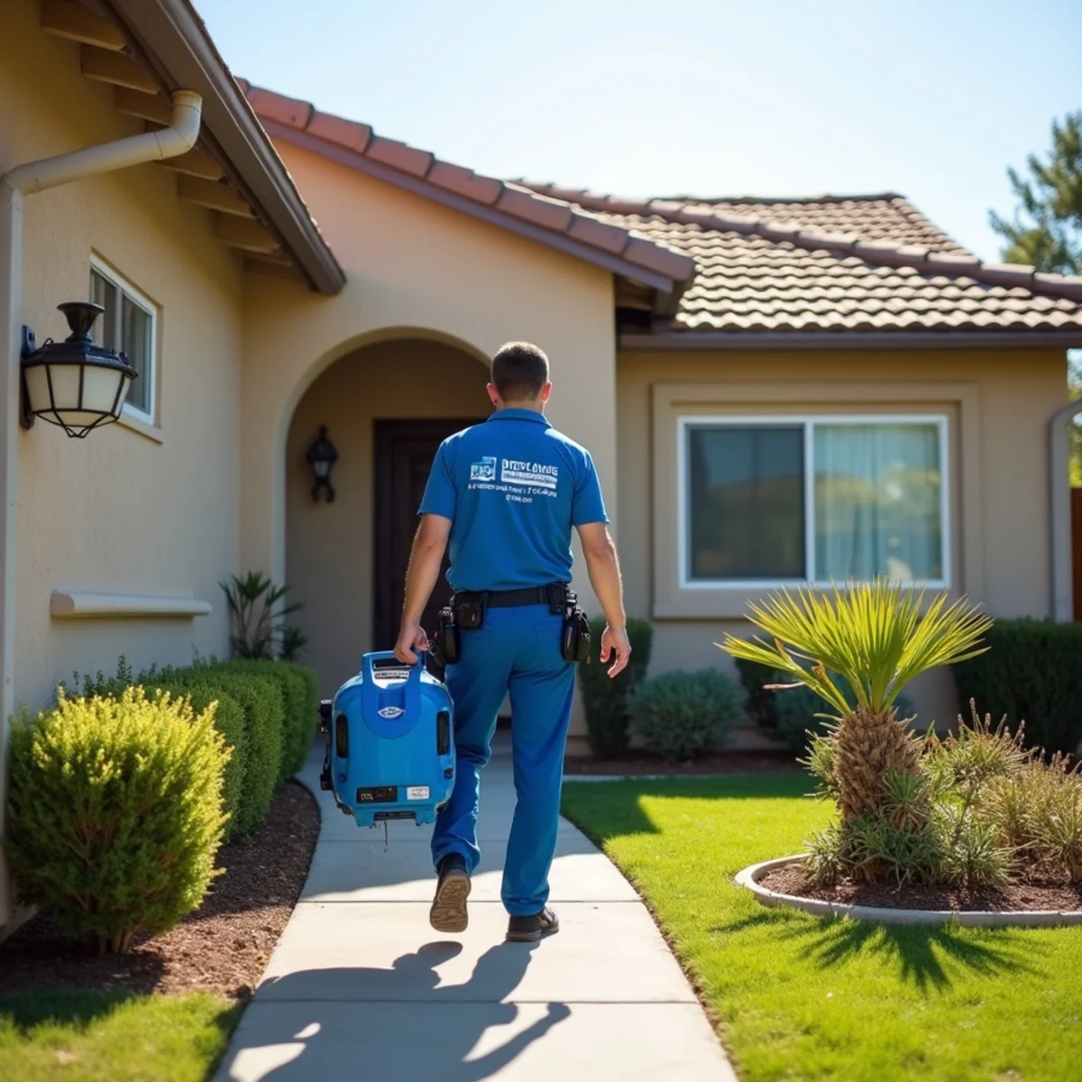 Plumber and restoration technician working on an aging pipe leak in a Placentia, CA home