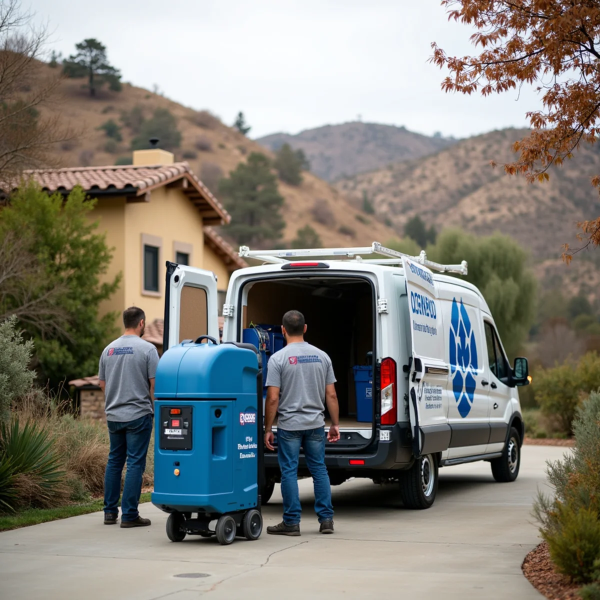 Flood cleanup crew responding to a rural home in Silverado Canyon, CA