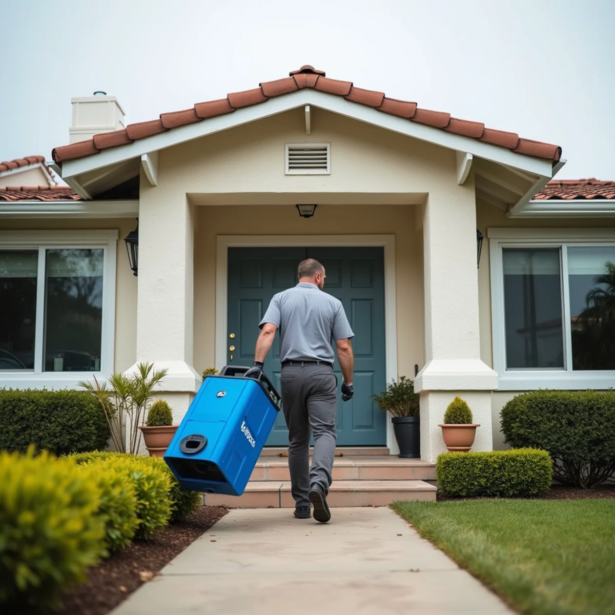 Water damage restoration crew at a beach cottage in Sunset Beach, CA